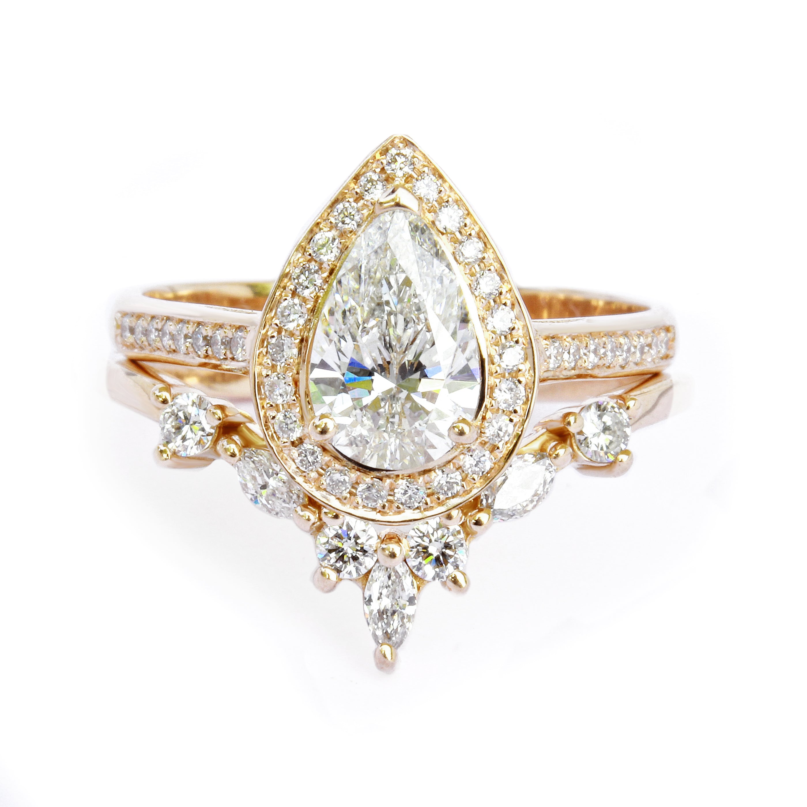 Pear Diamond 1.60 carat Unique Wedding Ring Set, NIA - sillyshinydiamonds