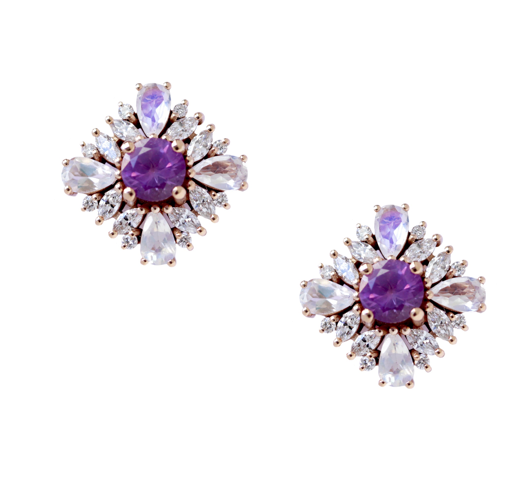 Lavender Sapphires Floral Stud Earrings - "Odisea" ♥