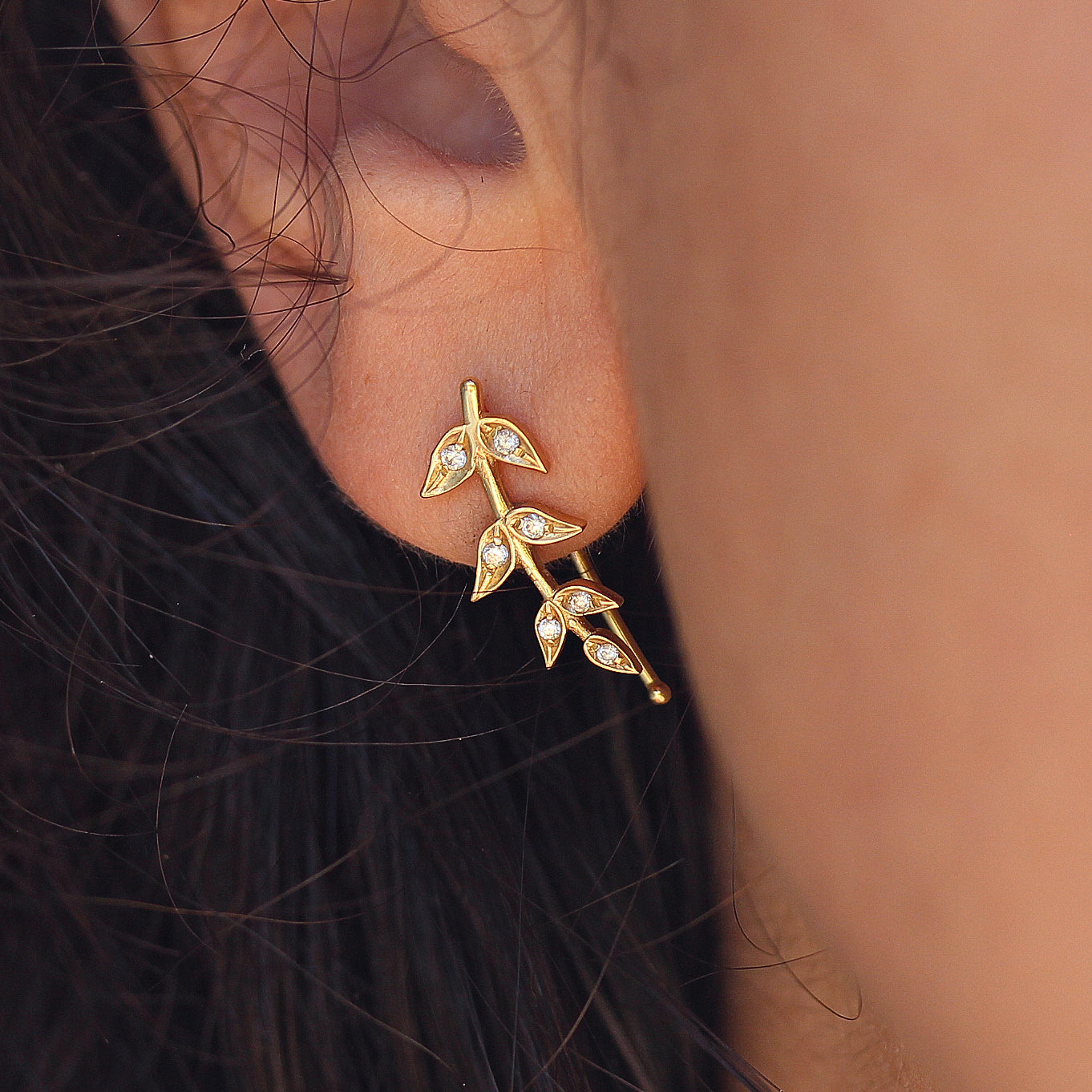 Olive Branch Leaves gold & Diamonds wedding earrings , greek Earrings - sillyshinydiamonds