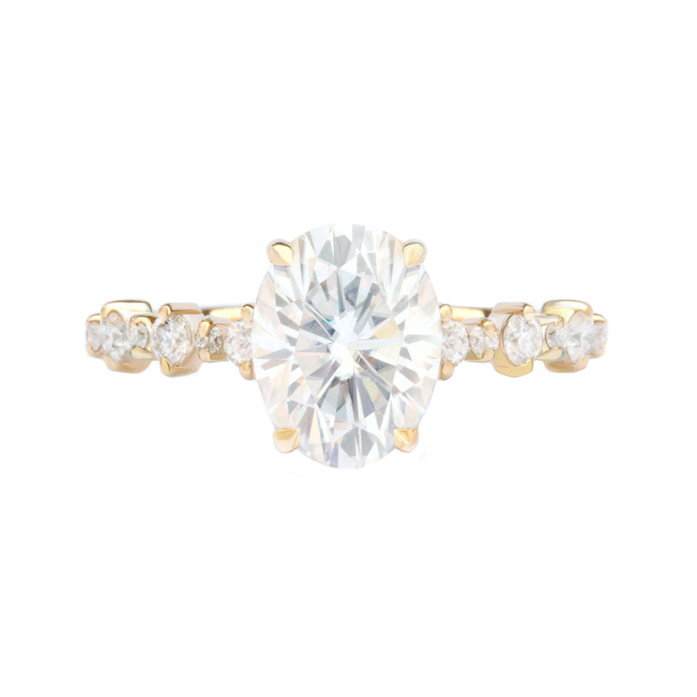 Oval Diamond Dots Band Classic Engagement Ring With Diamond Nesting Wedding Ring - Margo & Ally V