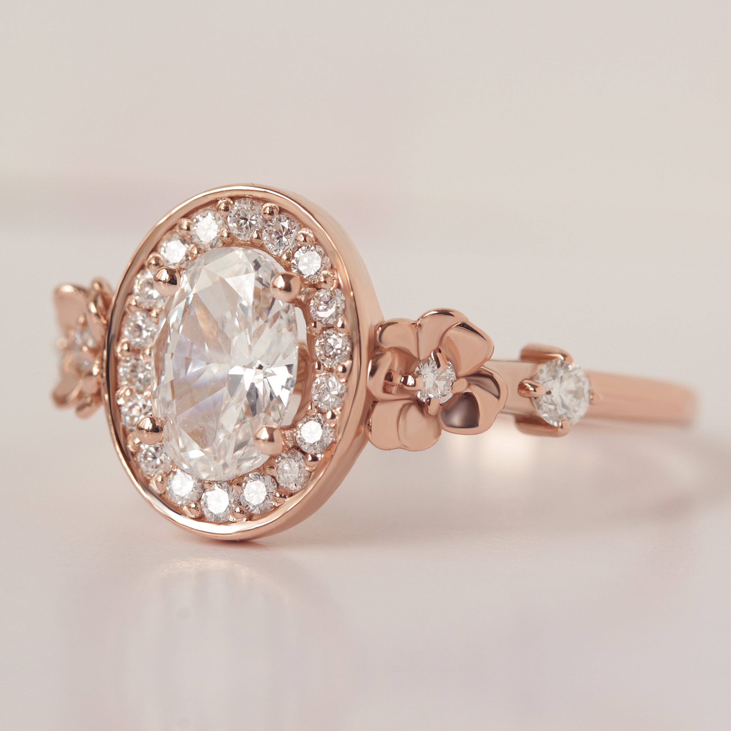 Oval Halo Diamond Floral Engagement Ring - "Antheia"