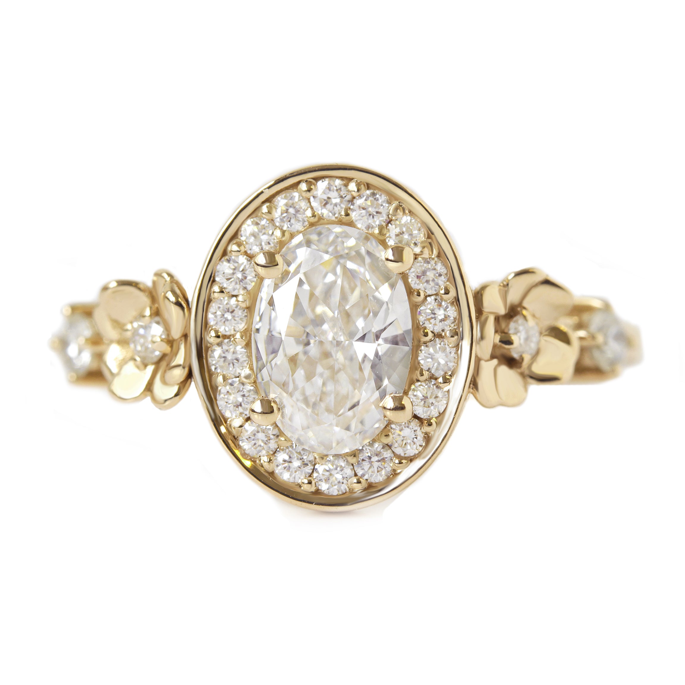 Oval Halo Diamond Floral Engagement Ring - "Antheia" ♥