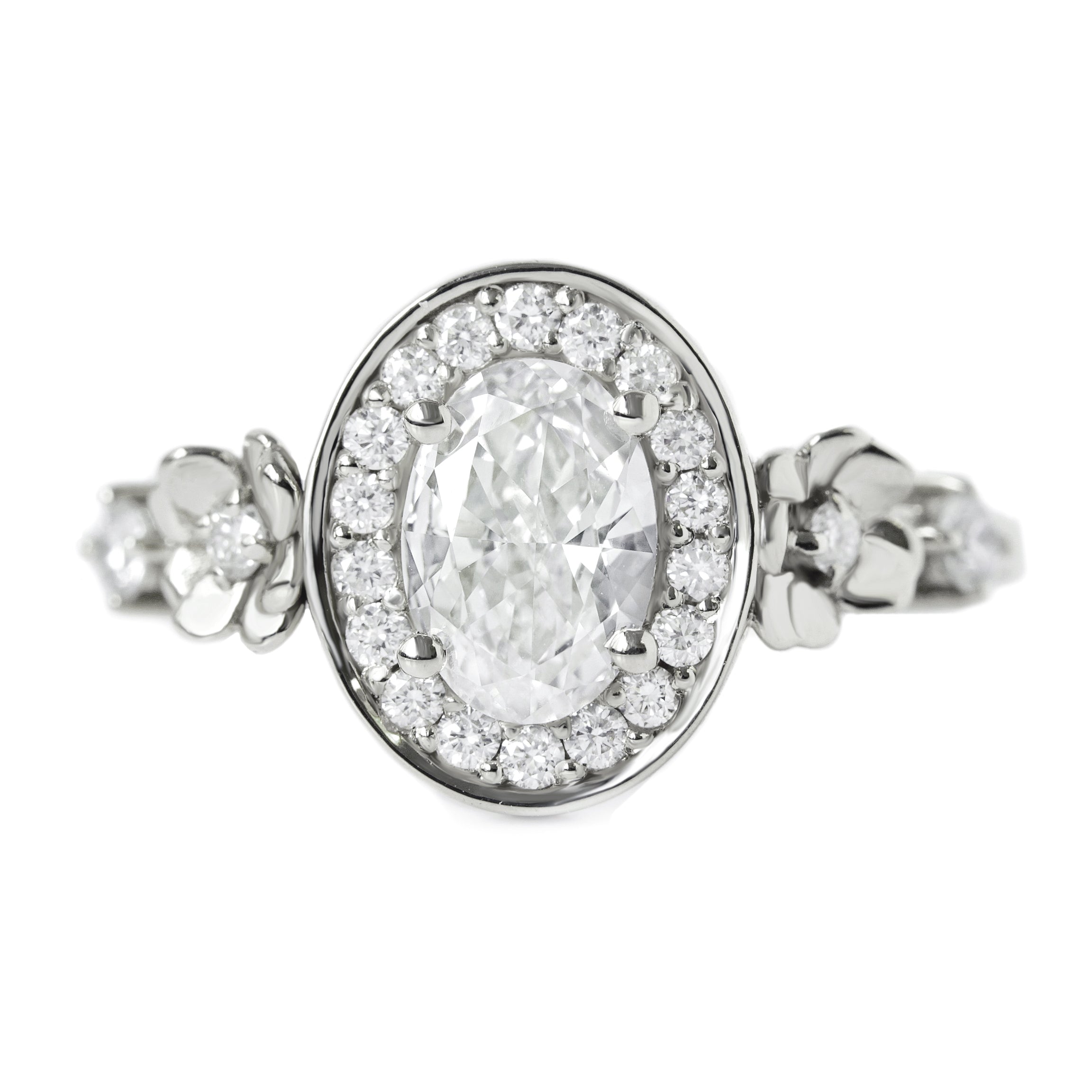 Oval Halo Diamond Floral Engagement Ring - "Antheia"