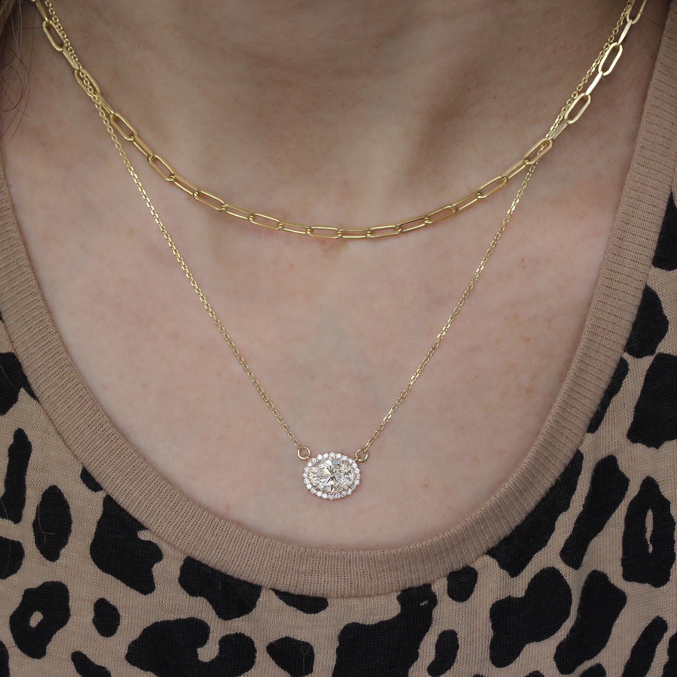 Oval Halo Diamond Pendant Necklace