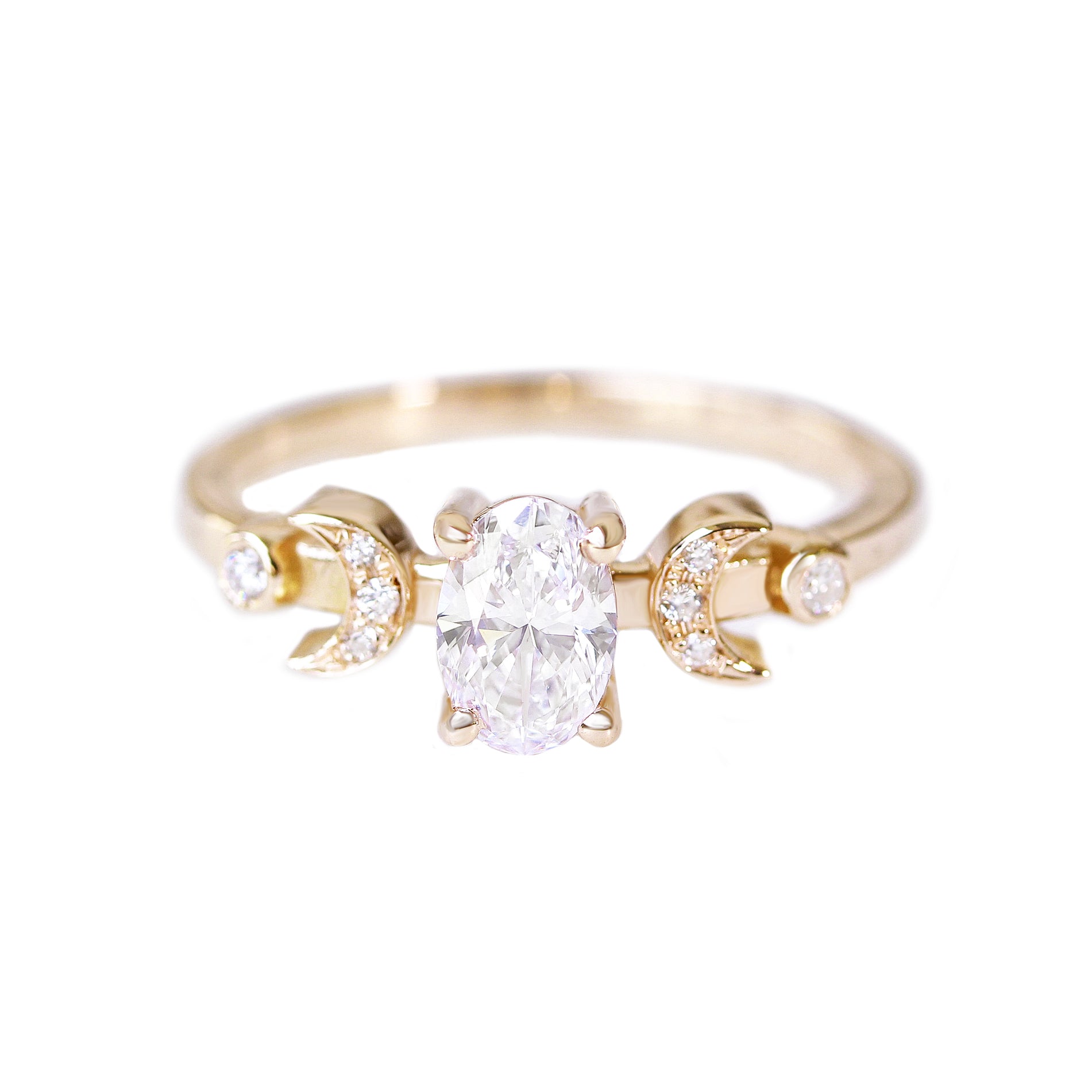 Oval diamond celestial two moons engagement ring ♥
