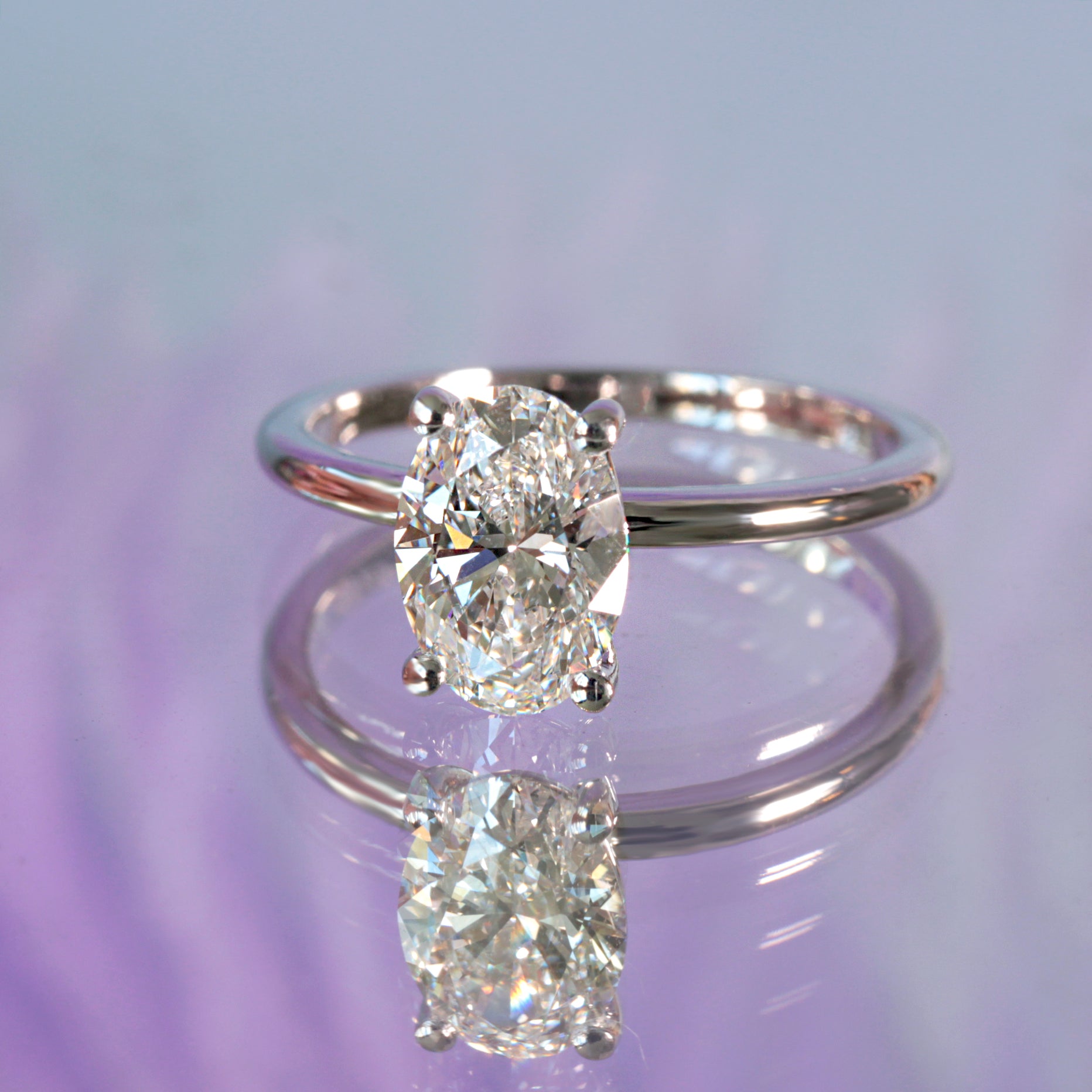 14K white gold oval diamond engagement ring