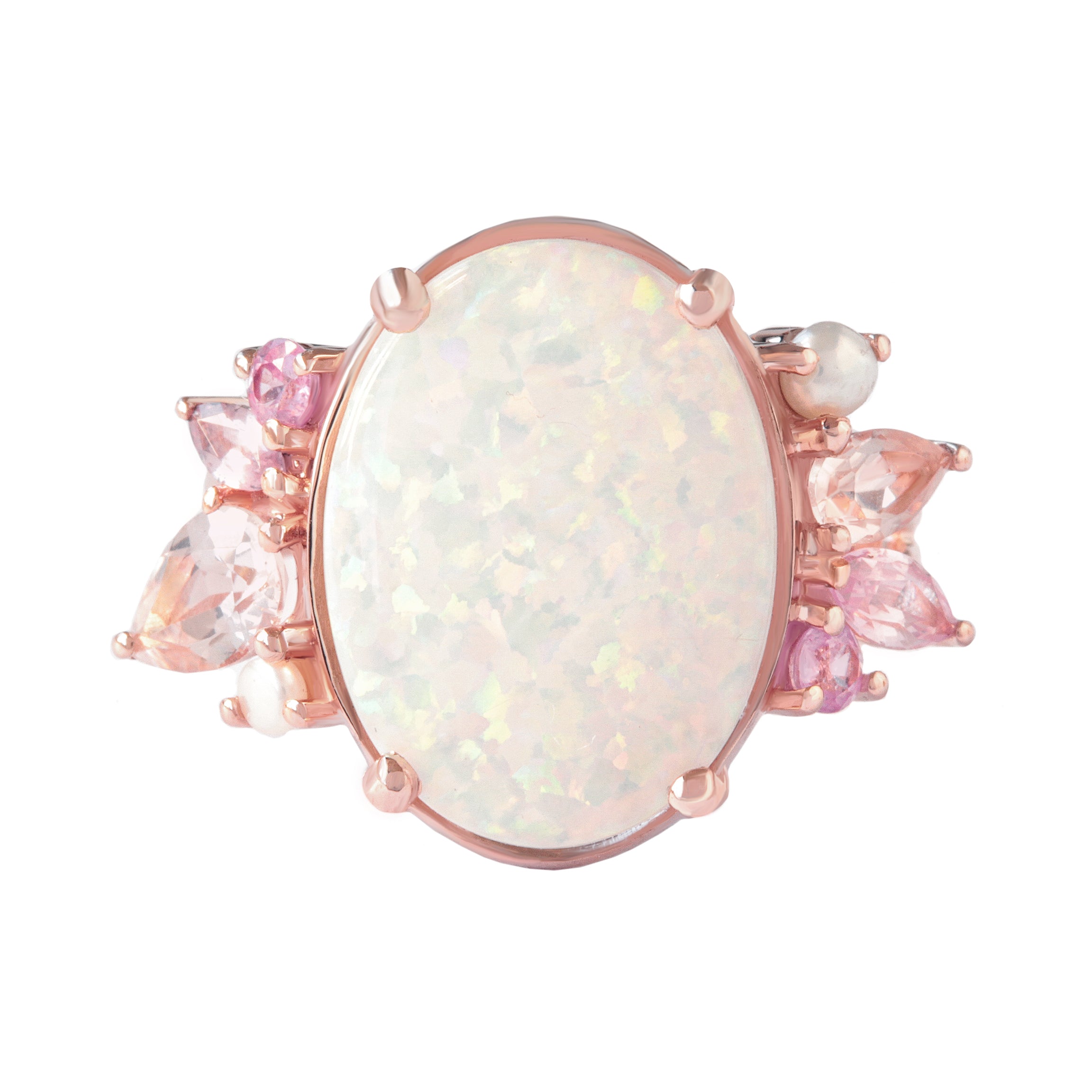 OOAK White Opal, Pink Gemstones and Pearls Engagement Ring ♥