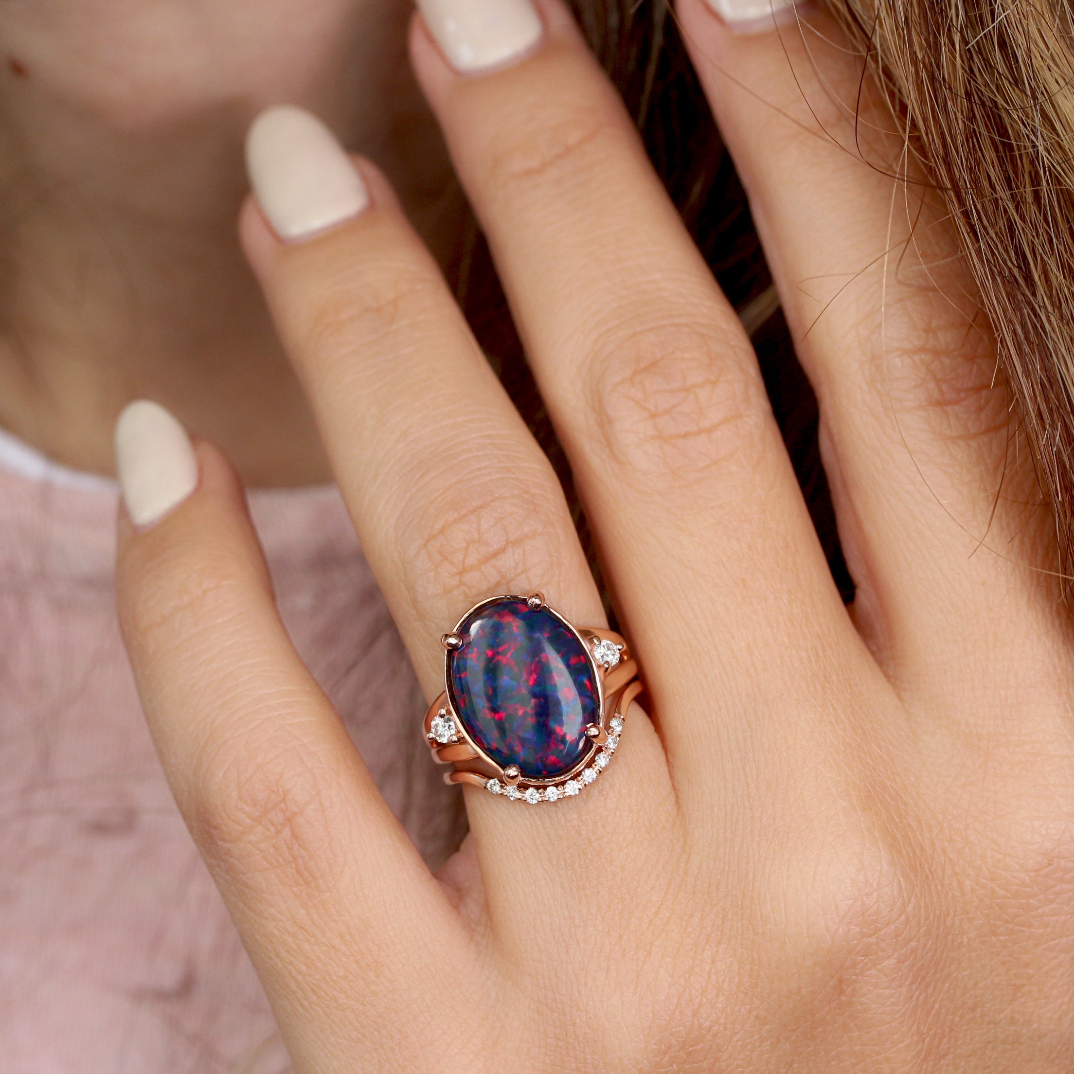 OOAK Fire Opal Gemstones Engagement Ring