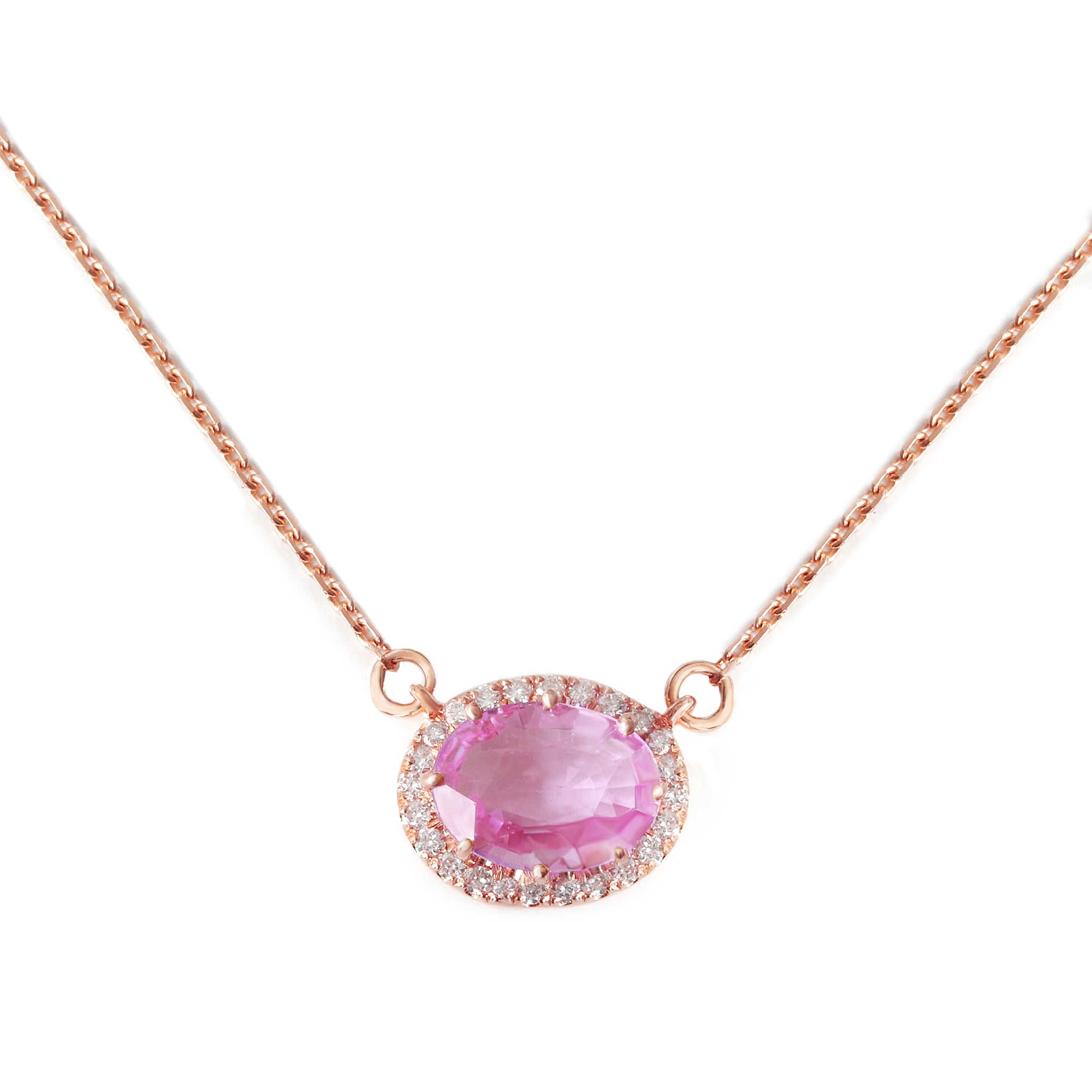 Oval Pink Sapphire Halo Pendant Necklace