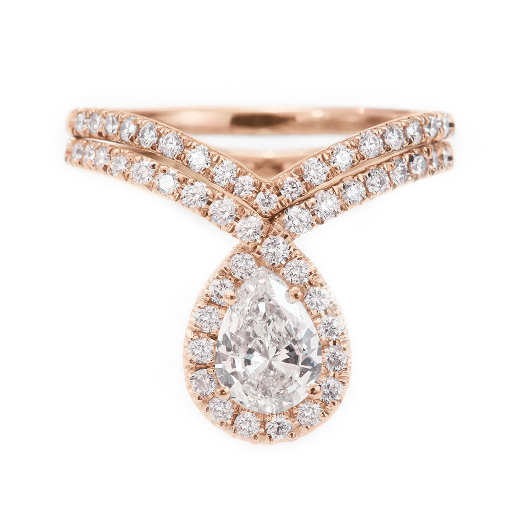 Pear diamond engagement Two rings set "Bliss."