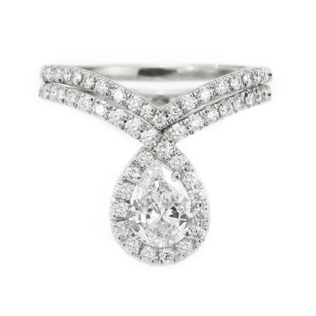 Pear diamond engagement Two rings set "Bliss."