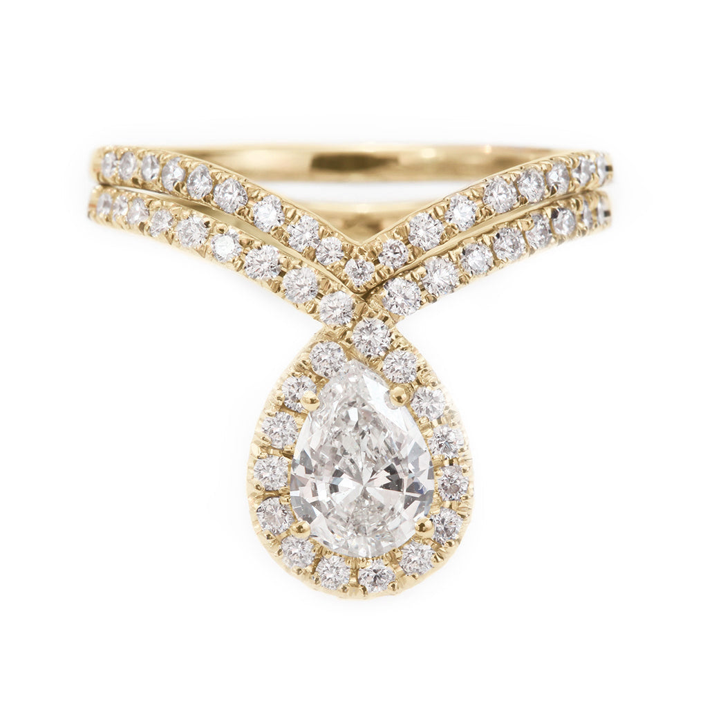 Pear diamond engagement Two rings set "Bliss."