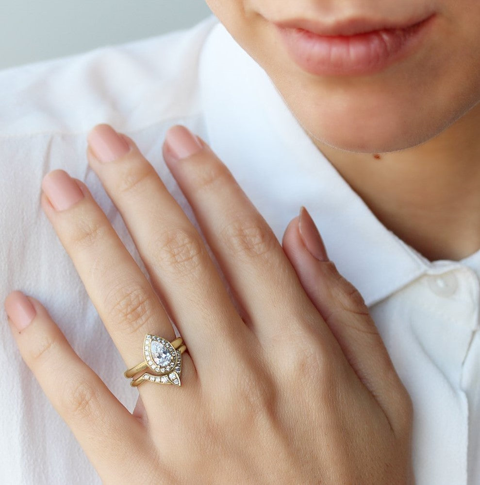 Pear 1.0ct Engagement & Wedding, The 3rd Eye Ring Bridal Set ♥