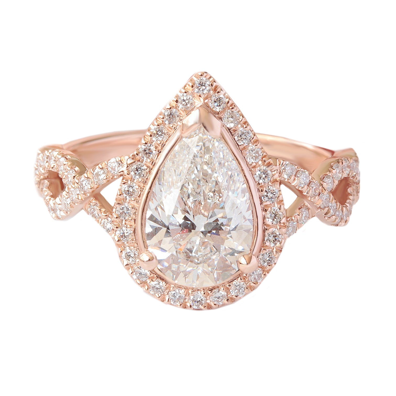 1.5 carat Pear Diamond Twist Shank Halo Engagement Ring Romeo