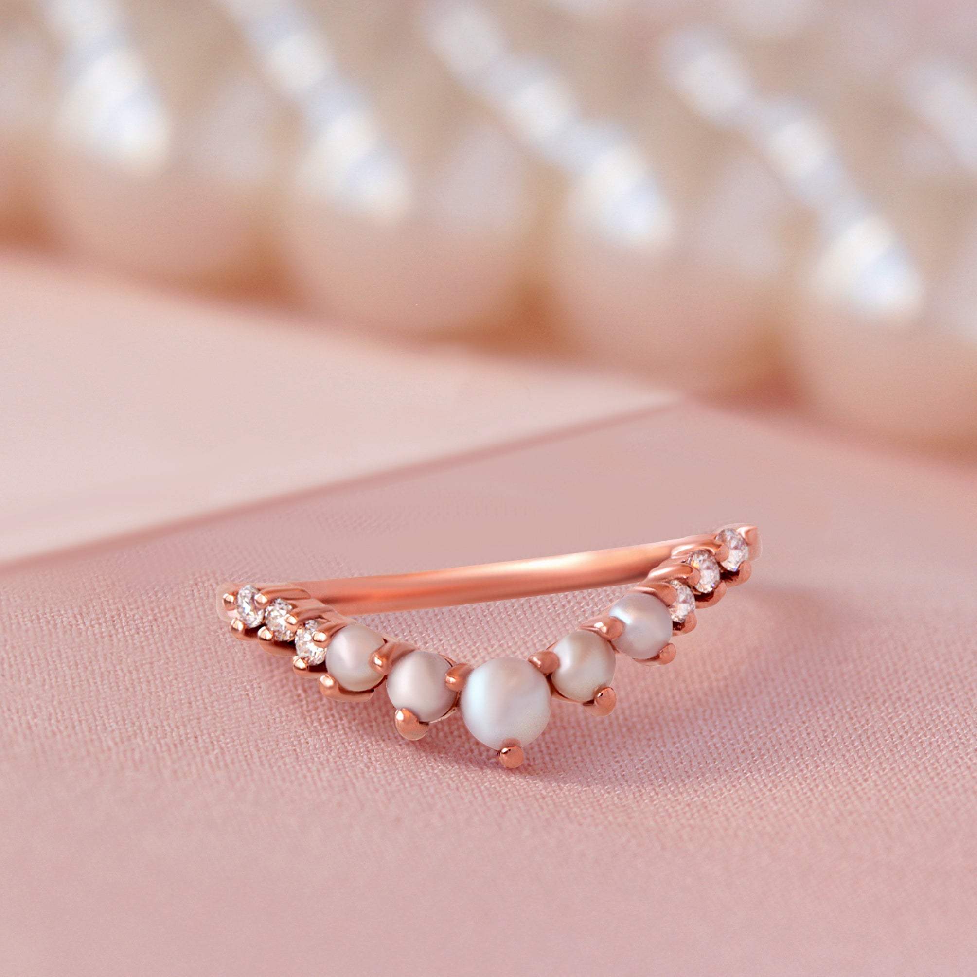pearls and diamonds v ring rose gold 