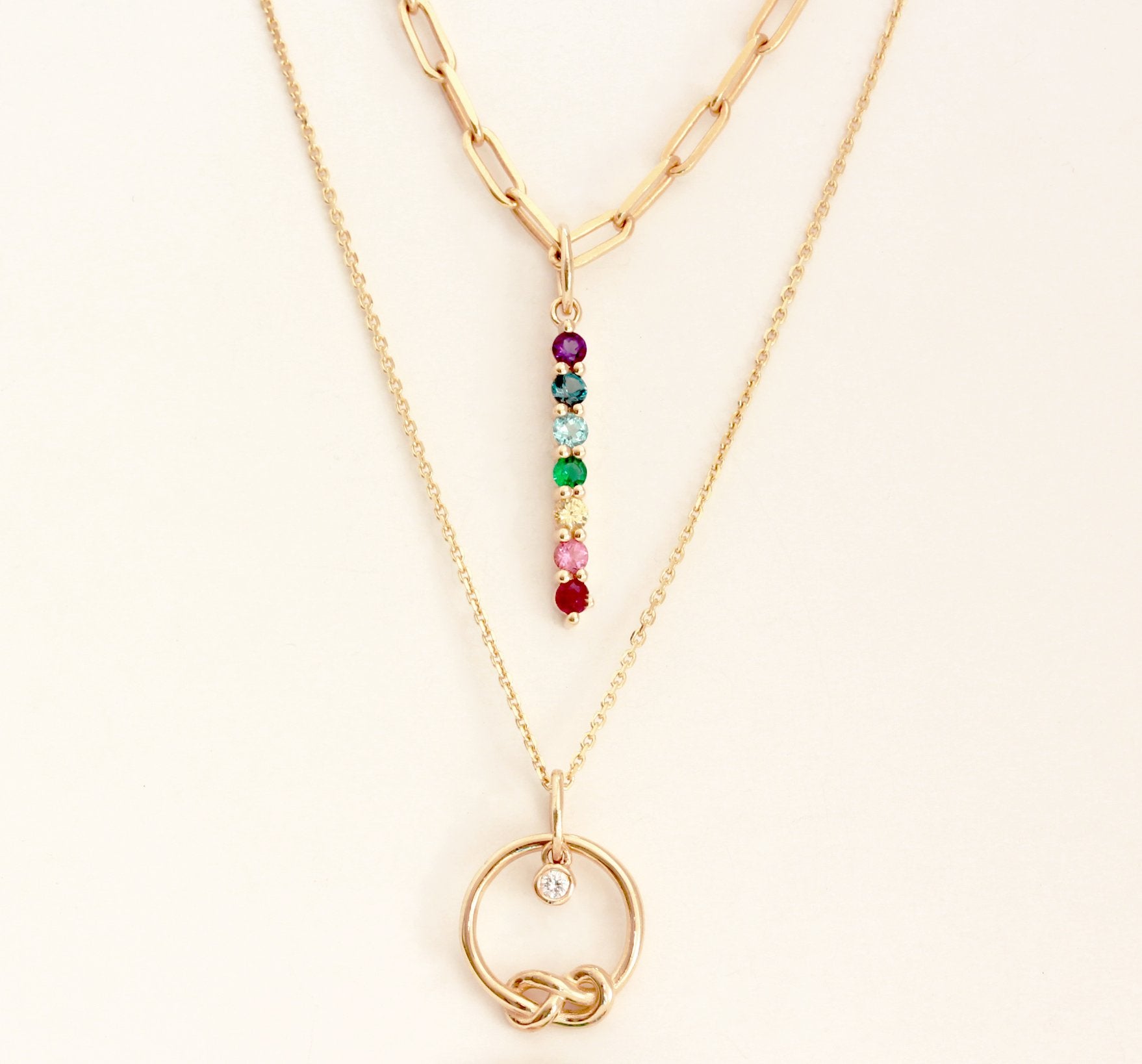Infinity Knot Birthstone Pendant Necklace - 14K Yellow Gold, READY TO SHIP!