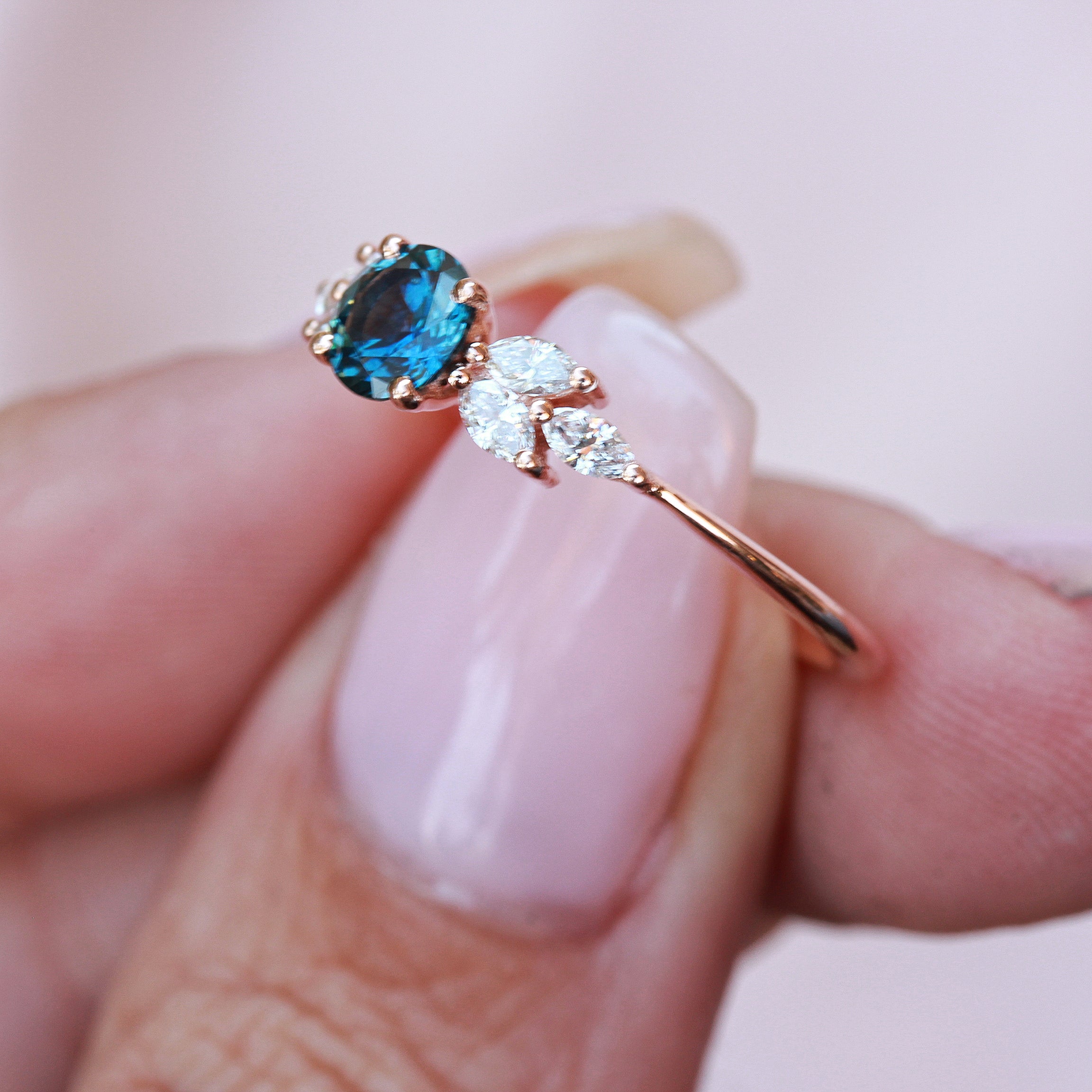 Montana Blue Sapphire & diamonds unique engagement ring - Penelope