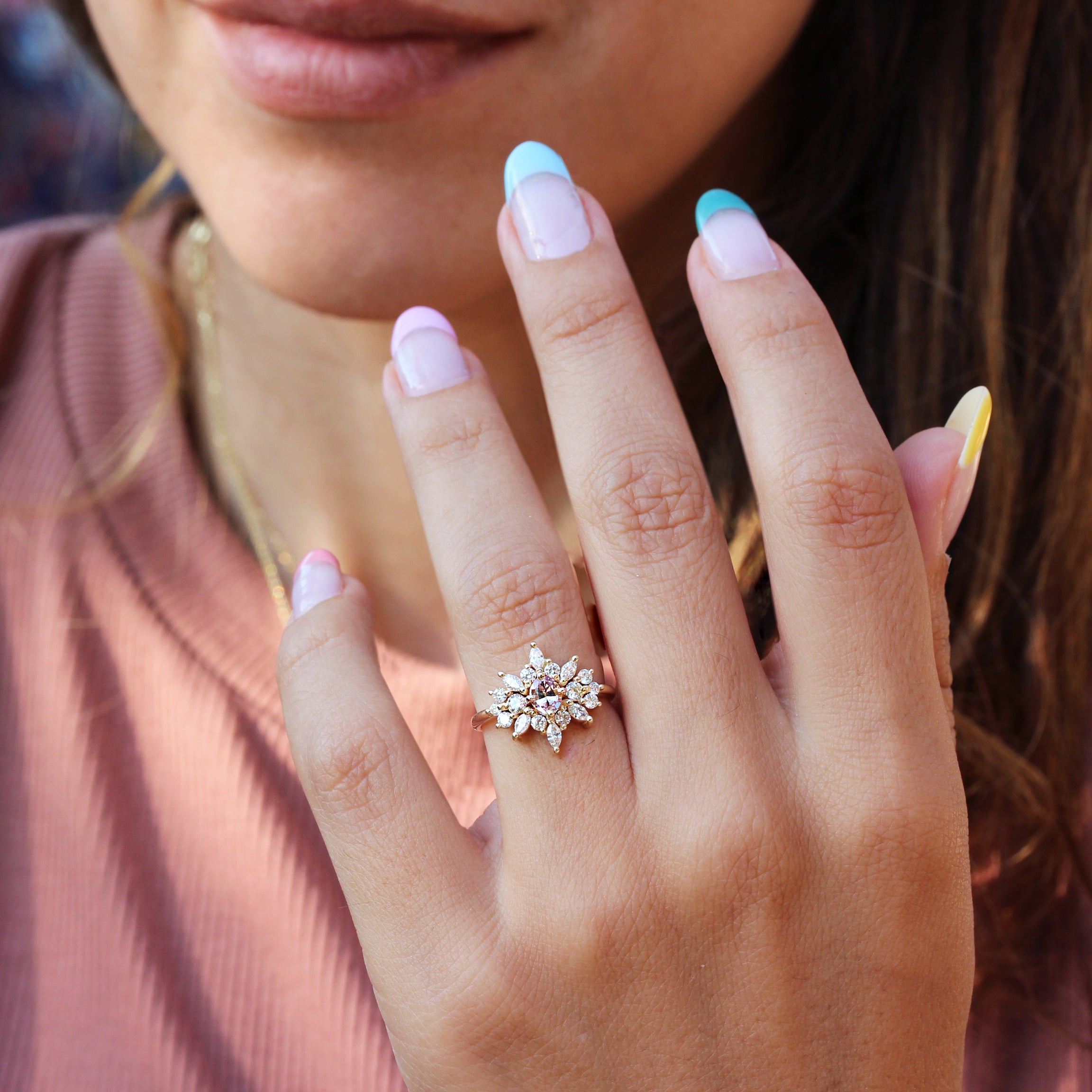 Oval pink sapphire & diamonds engagement ring, Phoenix ♥