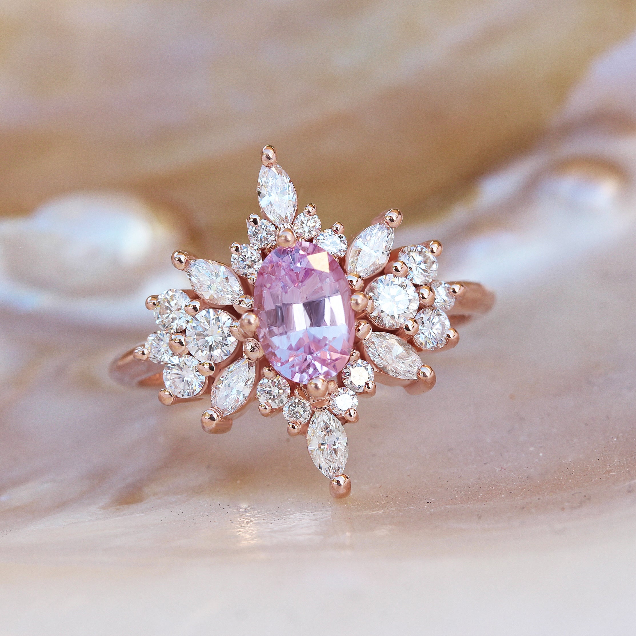 Oval pink sapphire & diamonds engagement ring,  Phoenix ♥