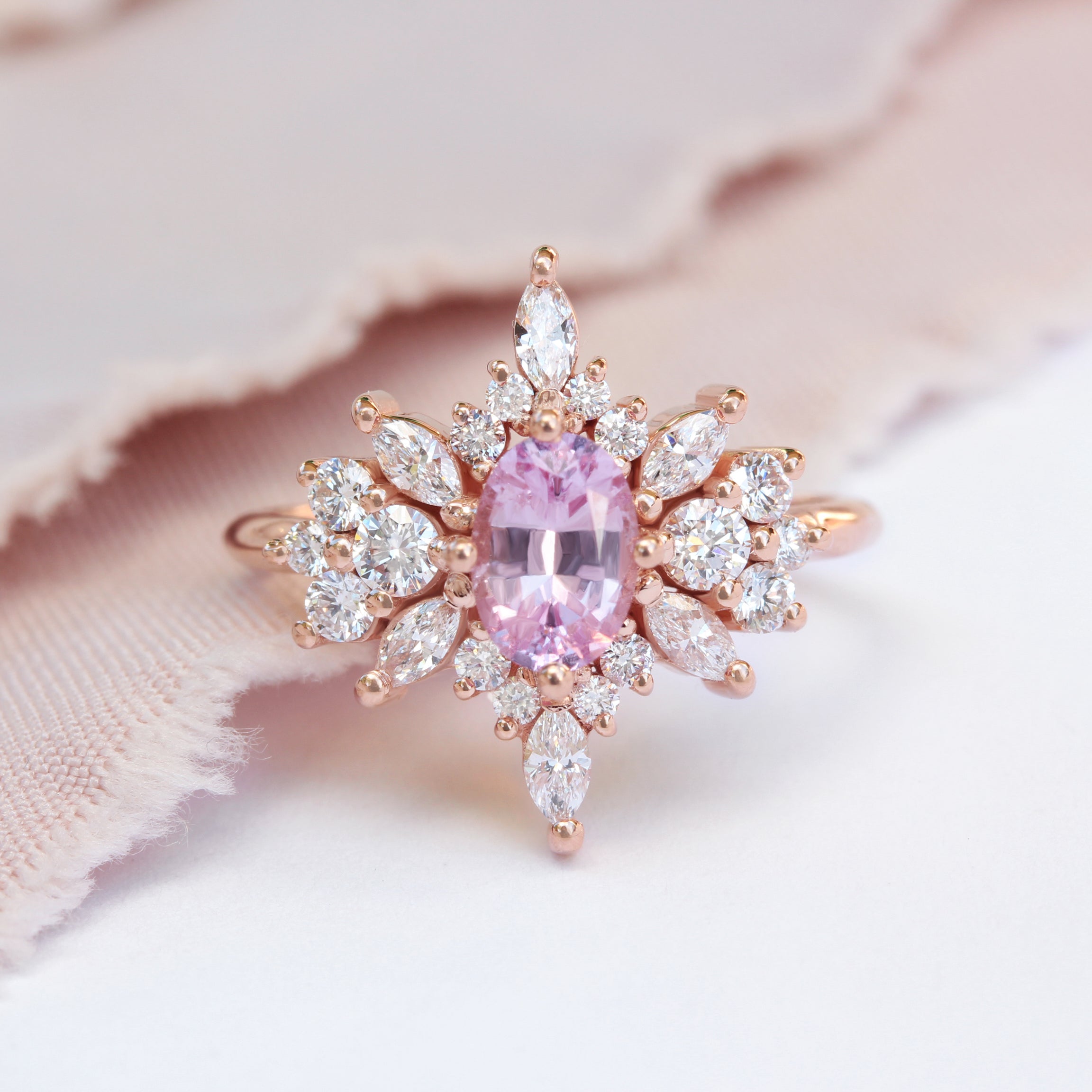 Oval pink sapphire & diamonds engagement ring,  Phoenix ♥