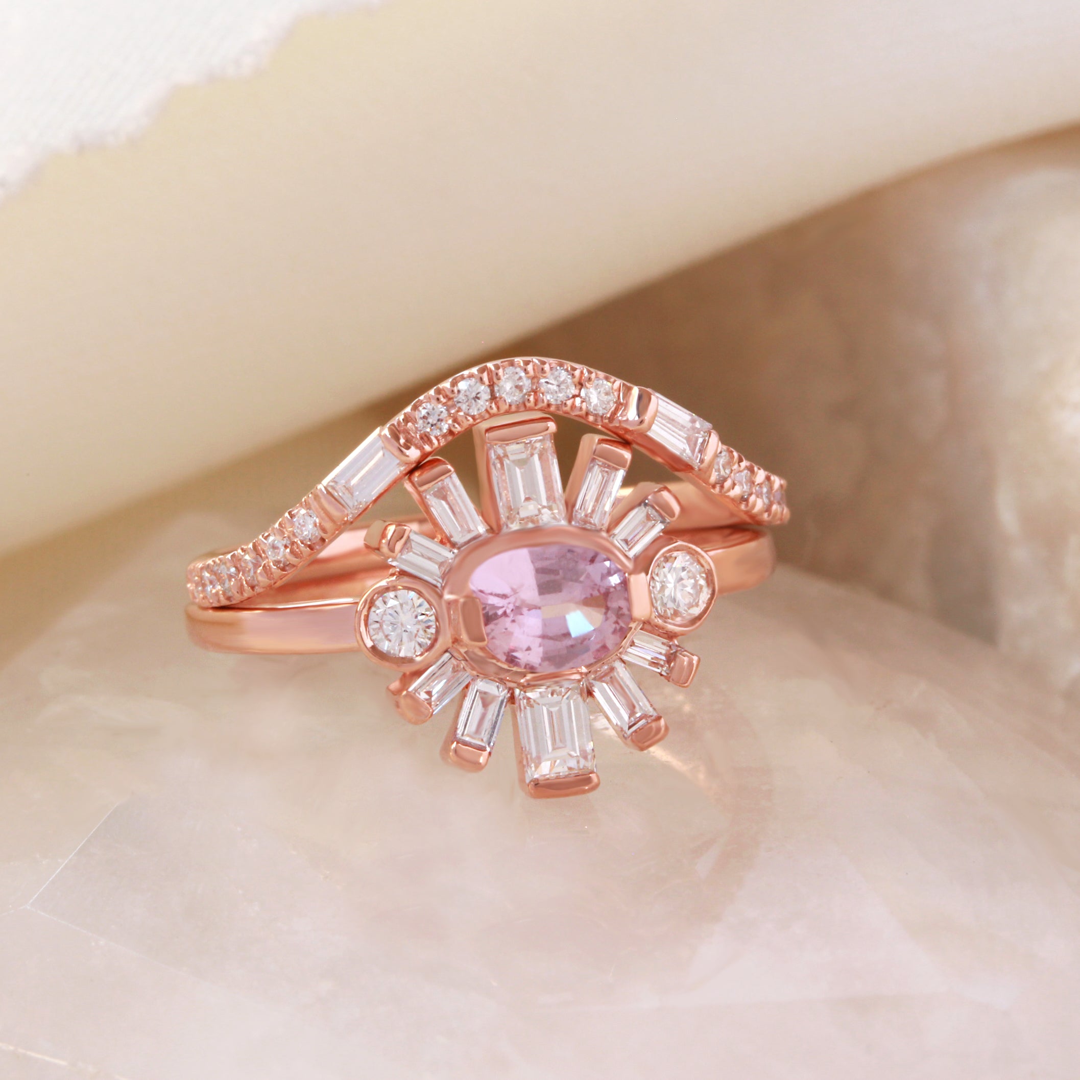U Curve Diamond Wedding Ring, 14K Rose Gold, Size 6.5, READY TO SHIP!