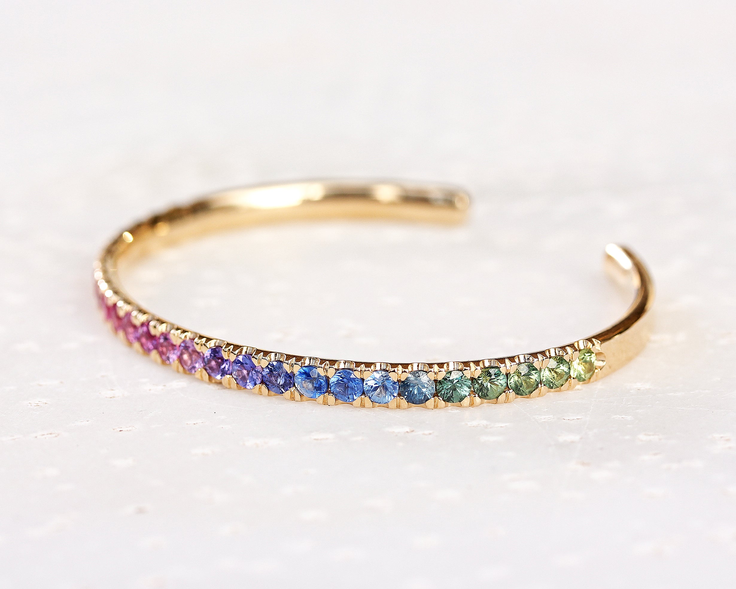Rainbow cuff Bangle natural sapphire Bracelet - sillyshinydiamonds