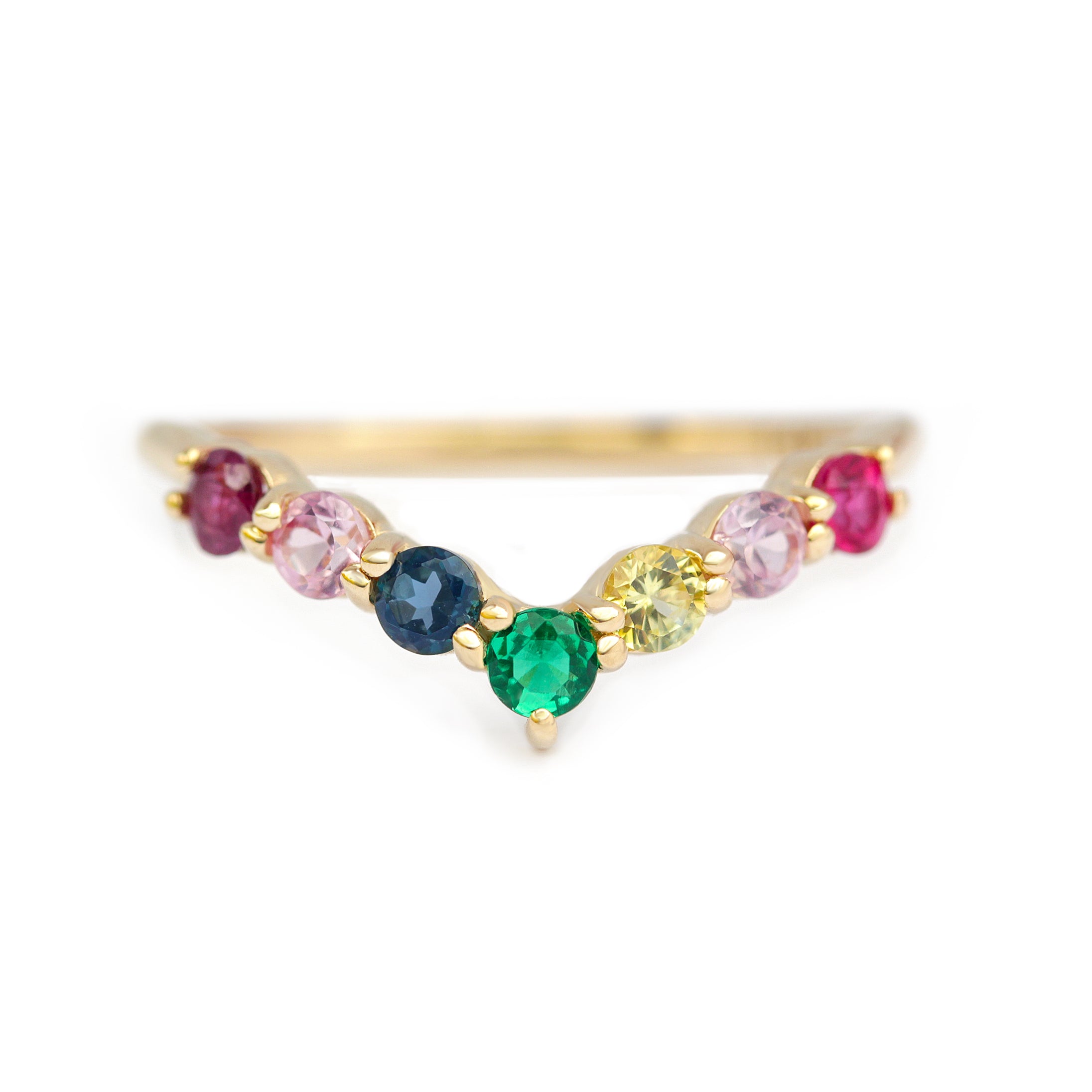 Multicolored Gemstone Rainbow V Ring