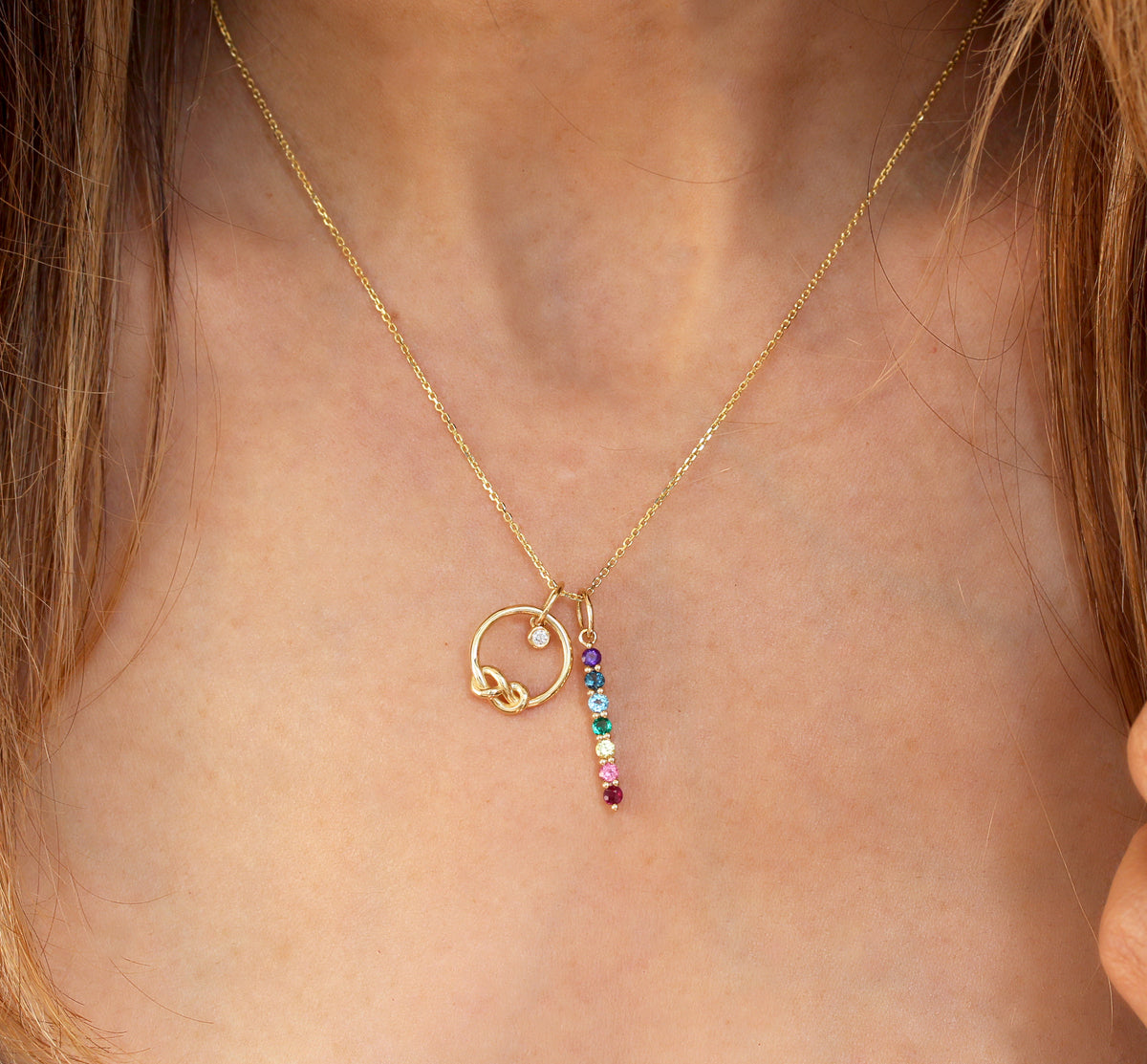 rainbow pendant 14K yellow gold mix gemstone