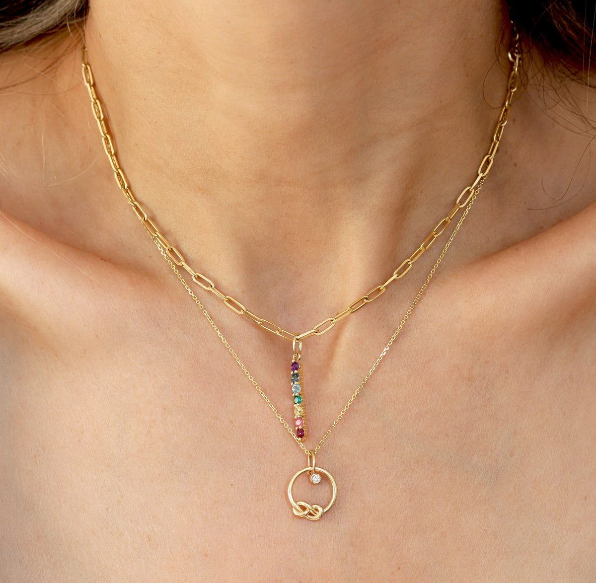 rainbow pendant 14K yellow gold mix gemstone