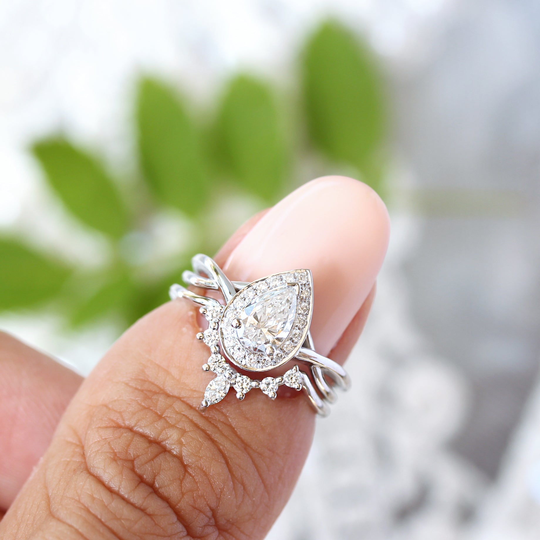 Pear Diamond Halo twist band, Matching Romi Diamond Wedding Ring - Engagement Ring Set - sillyshinydiamonds