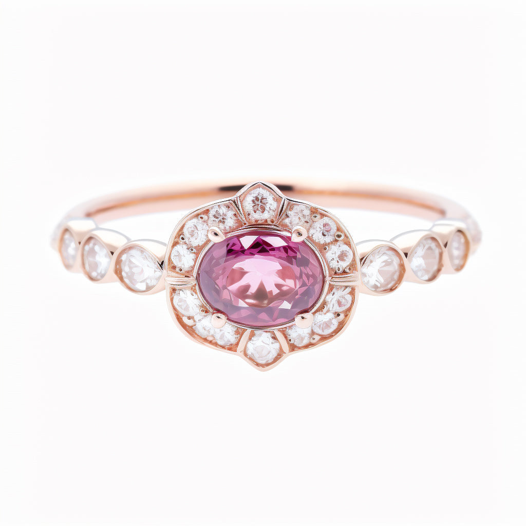 Oval Garnet & Diamonds Birthstone Ring "Marigold" ♥