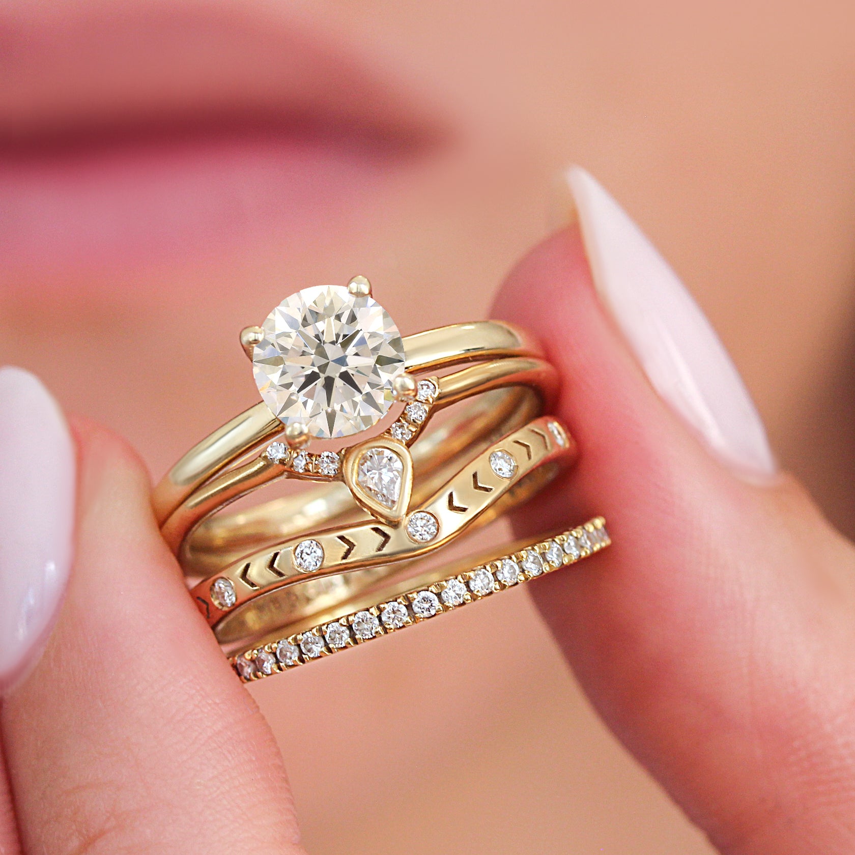 stylish wedding diamond rings, yellow gold