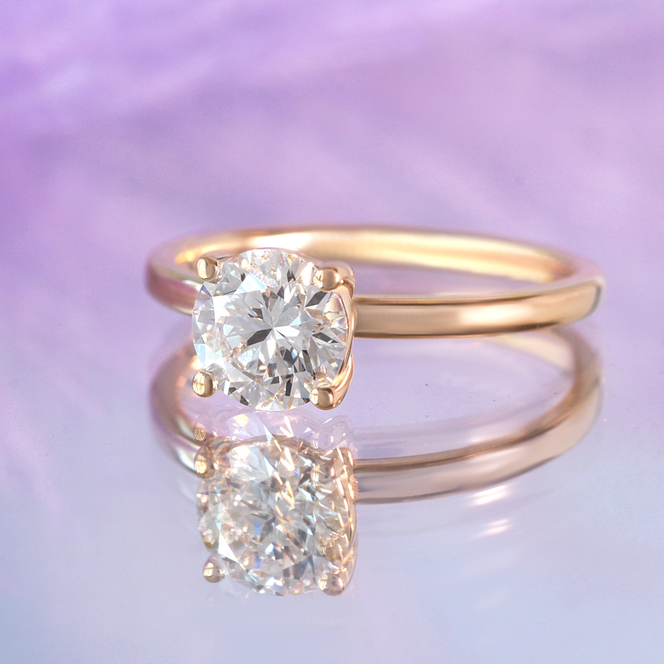 round classic engagement ring, lab diamond