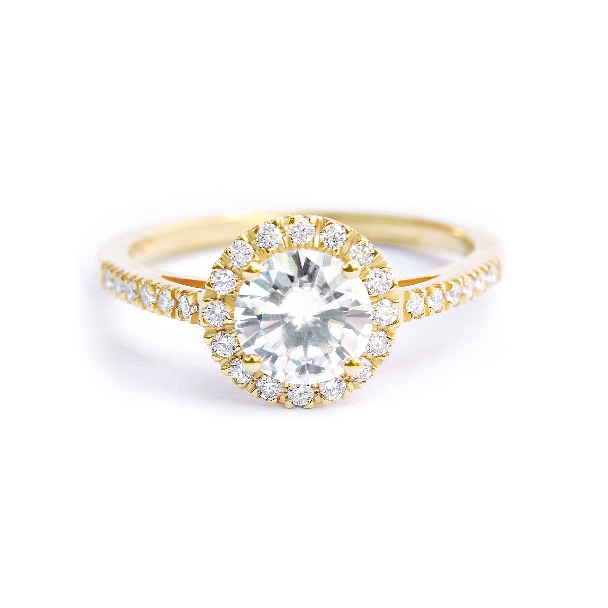 Round Diamond Halo Engagement Ring With Nesting Sideband, Bridal Two Ring Set - "Lady" & "Billy"