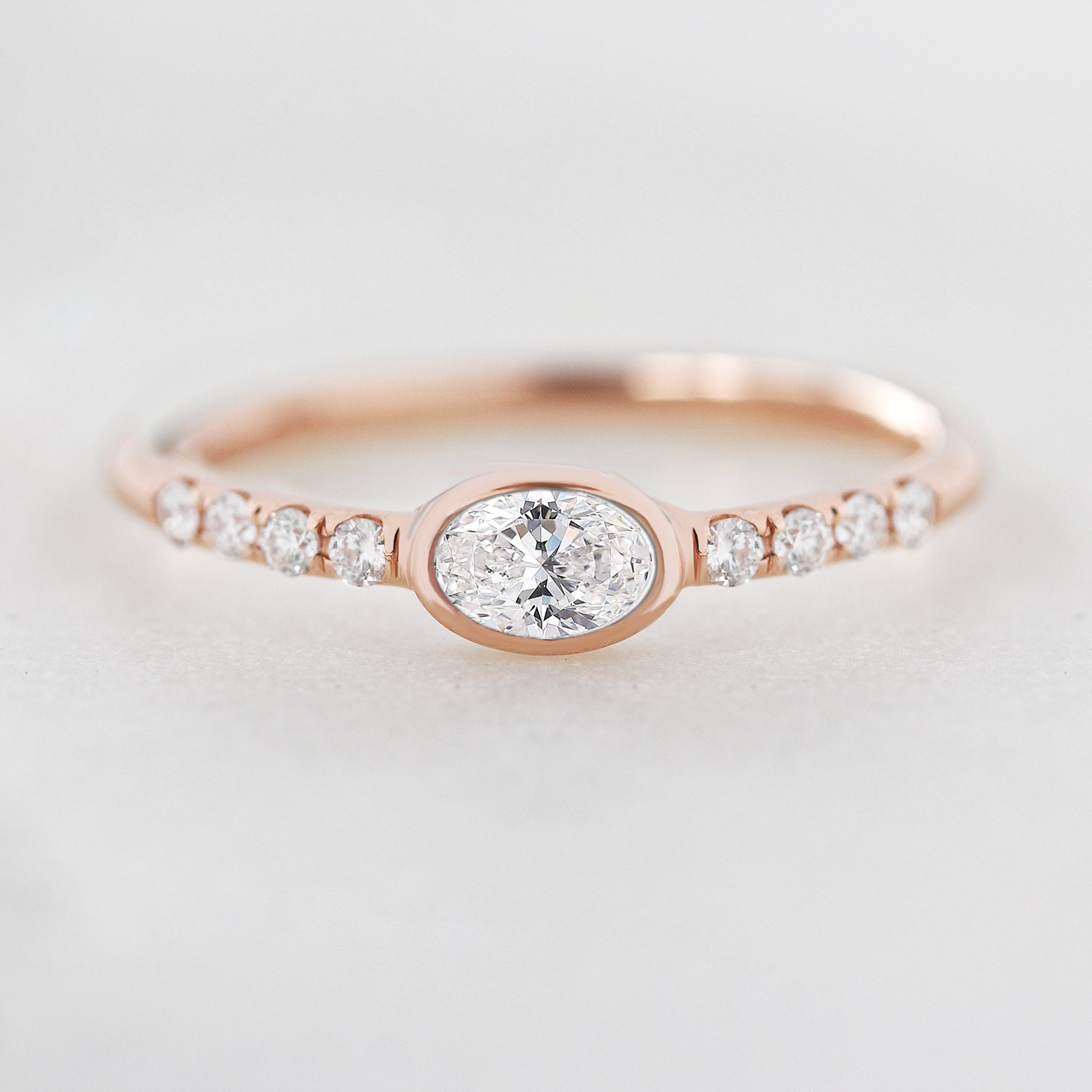 Oval Garnet & Diamonds Delicate Birthstone Gemstone Ring