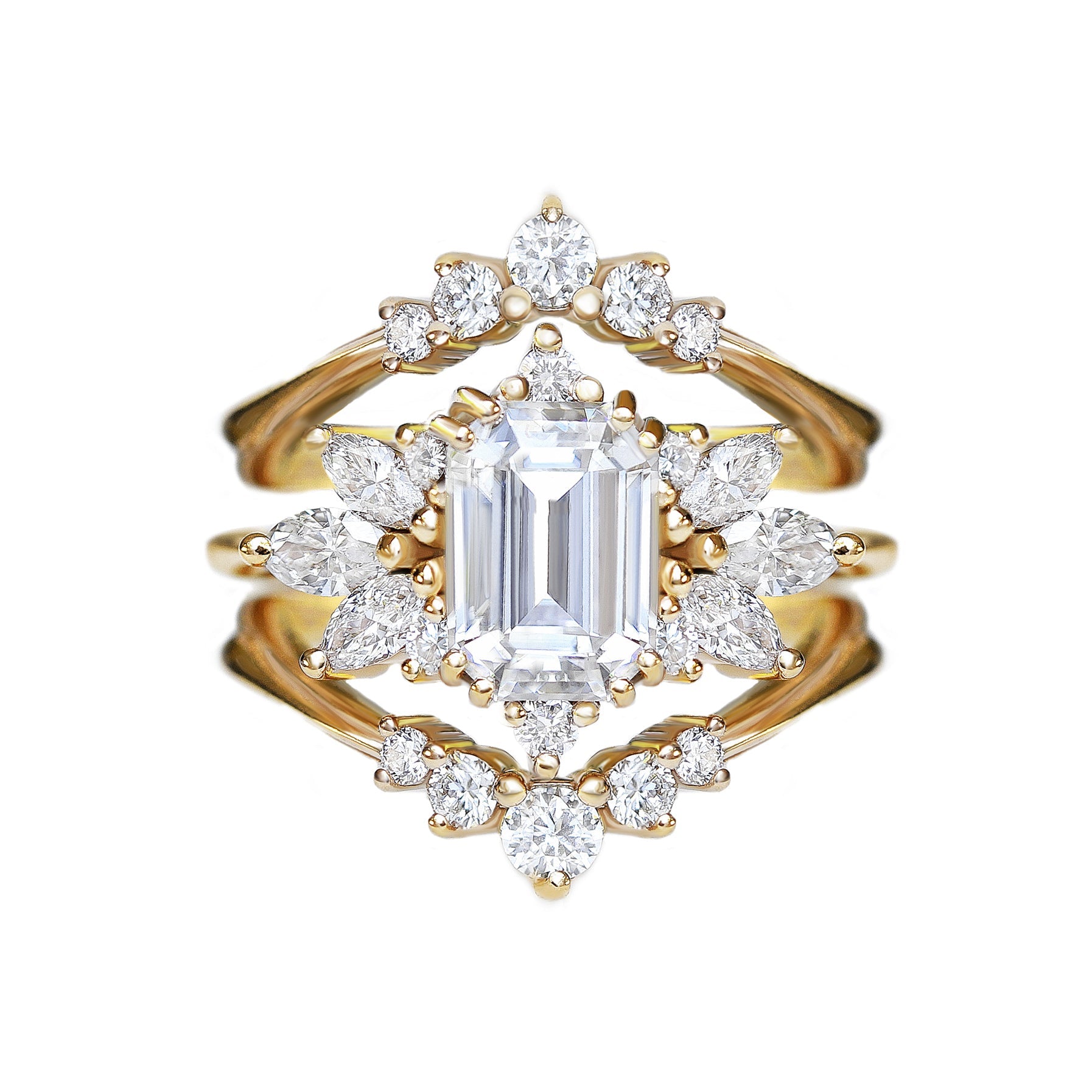 Emerald cut Diamond Engagement Ring Spark with Two Nesting Ring Golden Snitch
