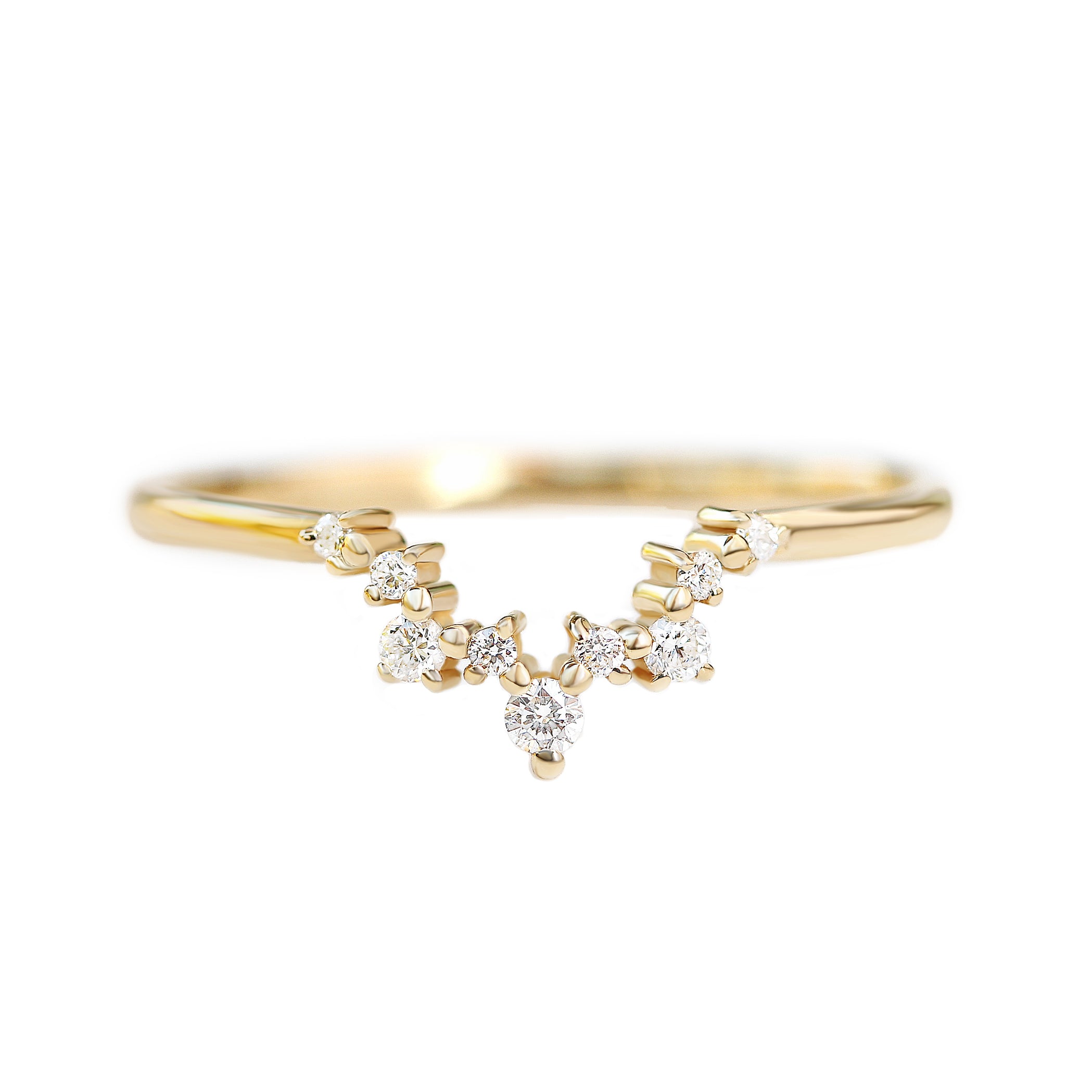 Diamond curved nesting ring, side wedding band - Diamond Dust