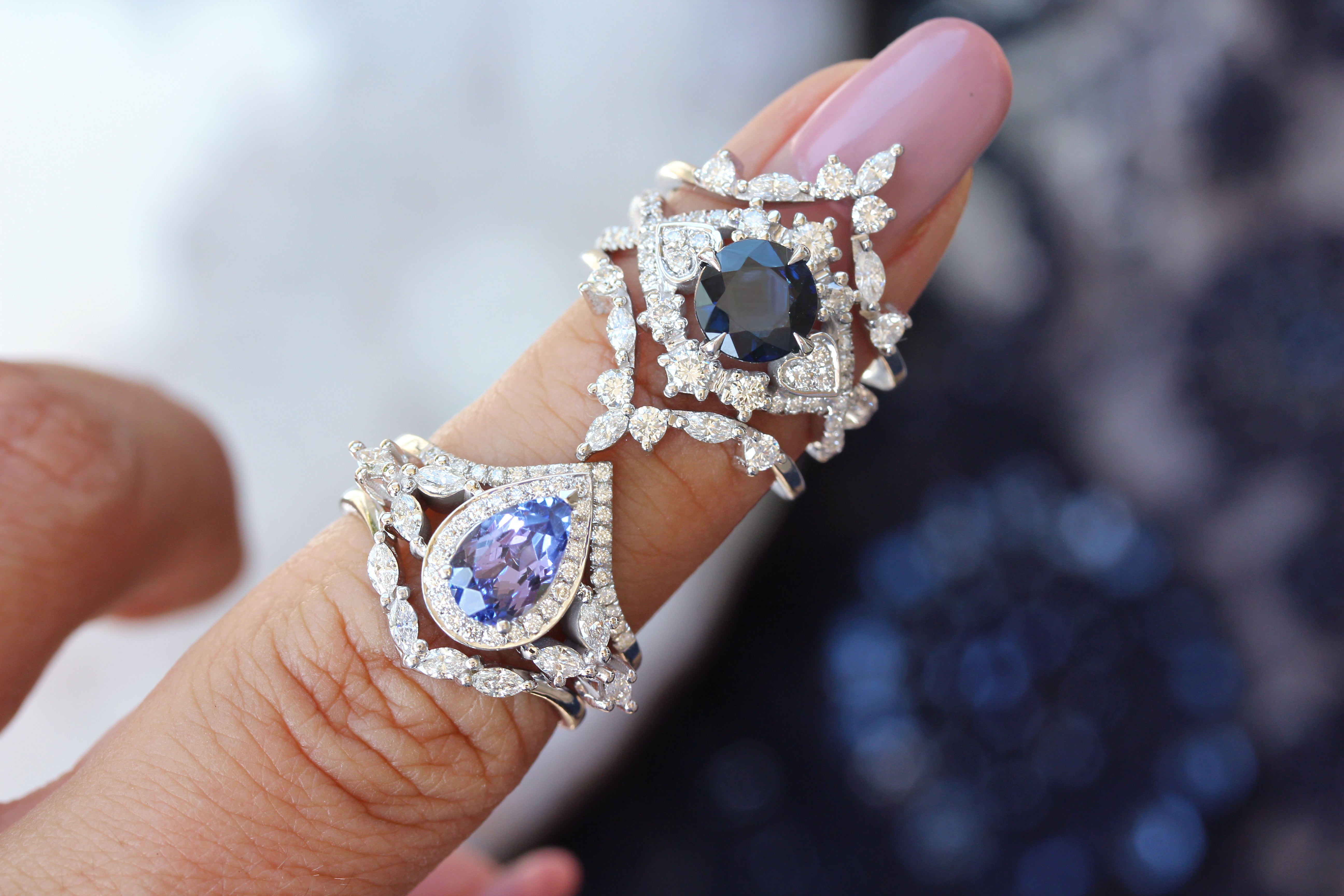 Pear Tanzanite & Diamonds Unique Engagement Ring Set - Muse - sillyshinydiamonds