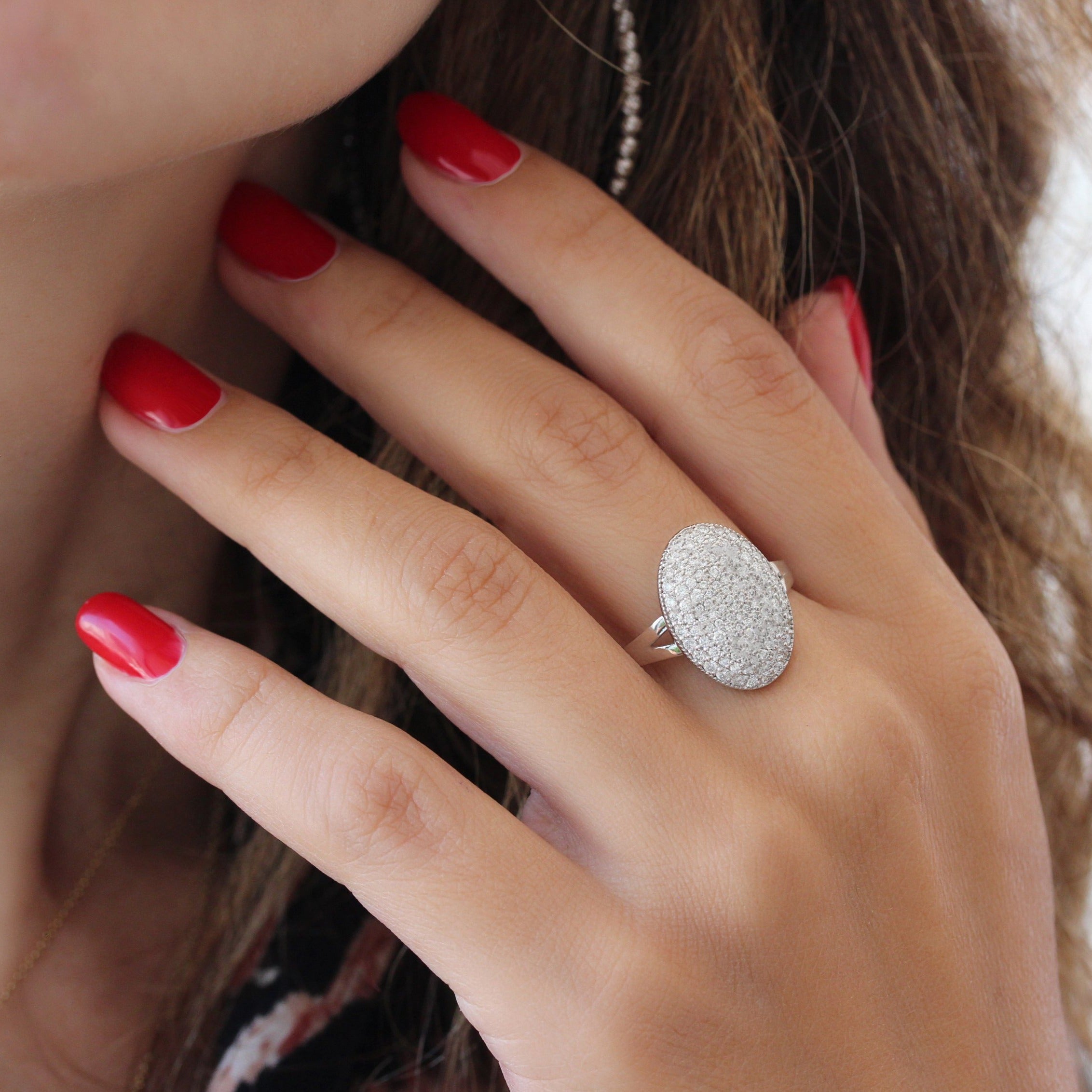 Big Oval Dome Diamond Engagement, Statement Ring ♥