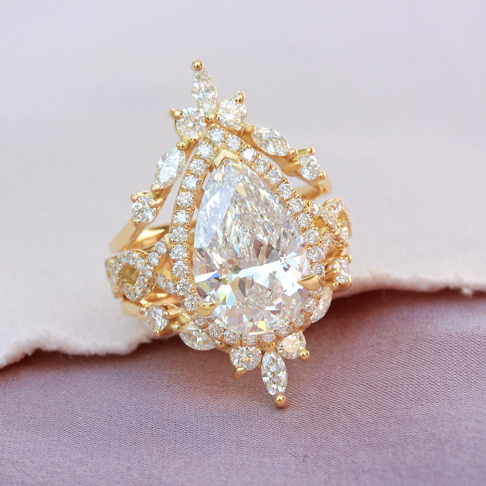 5 Carat Pear Shape Lab Diamond Unique Engagement Ring Set, Romeo and H ...