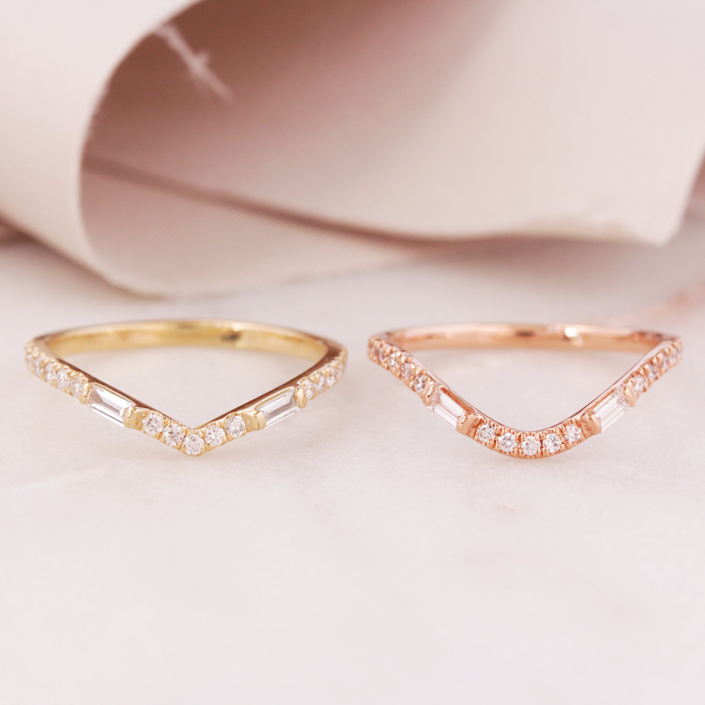 V Baguette & Round Diamonds Wedding Ring
